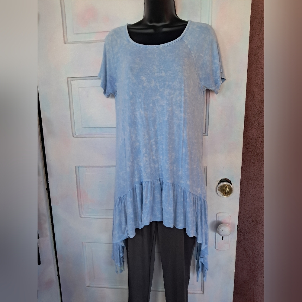 PPLA Sky Blue Asymmetrical Hem Dress Or Top Versitile! Super Soft & Flowy Cotton